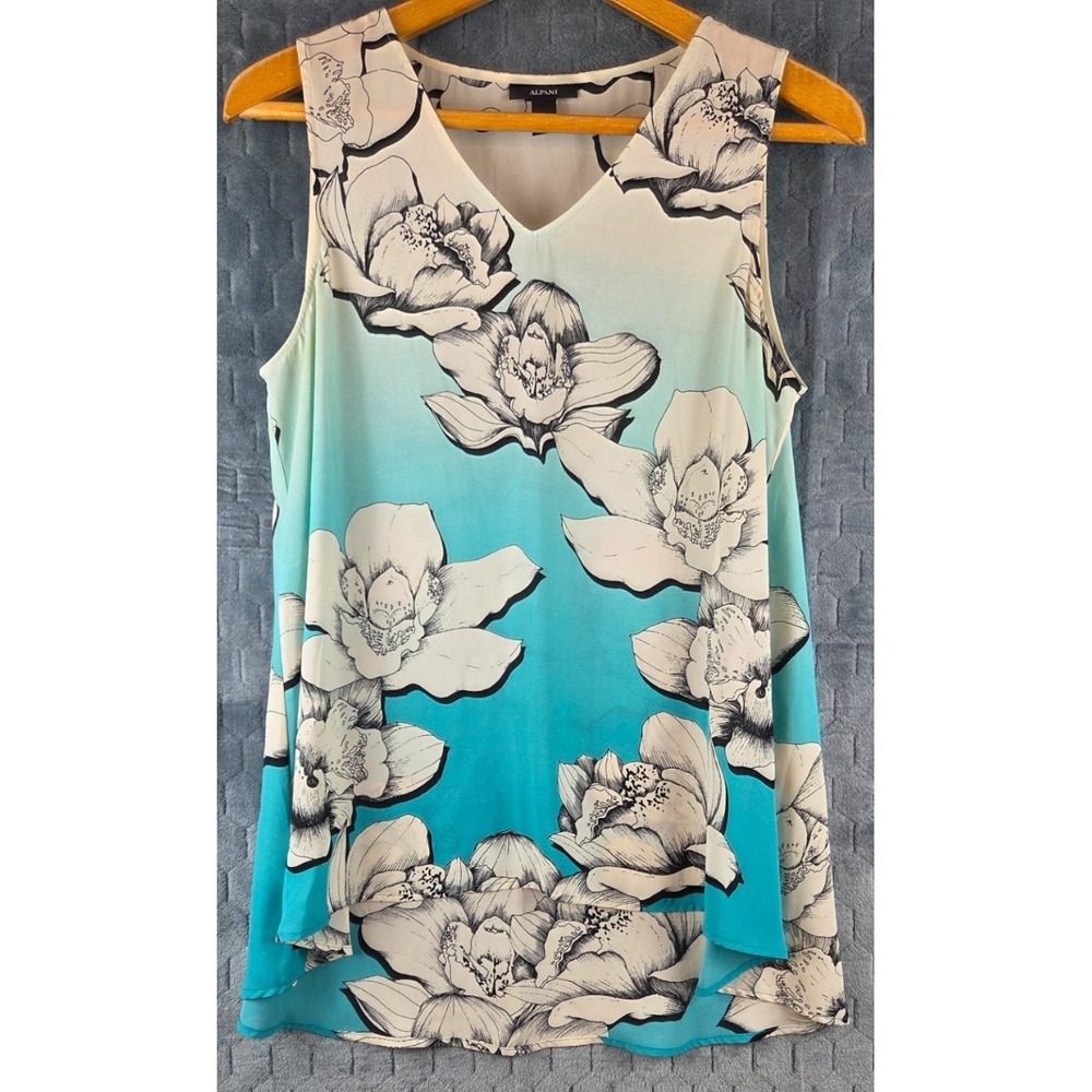 Alfani Floral Print Sleeveless Tunic Flowering Petal‎ Aqua Size 14
